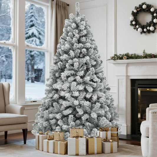 Yitahome 6/7.5FT Snow Flocked Christmas Tree(Without Lights), Snowy Spruce Hinged Artificial Christmas Tree with Branch Tips, Christmas Tree for Home, Party Decoration